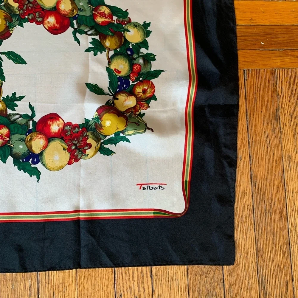 Vintage Talbots Christmas Garland 100% Silk Scarf 36x36 Made in Japan Handrolled